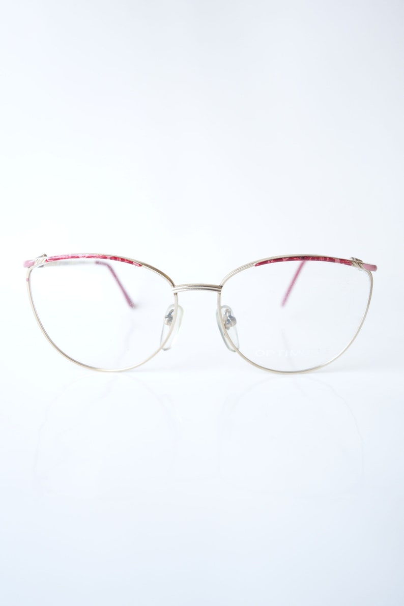 Ruby Red Wire Rim Eyeglasses 1980s Womens Round Oversized Wire Rim Wayfarer Glasses Ladies Red and Gold French Eyeglass Frames image 2