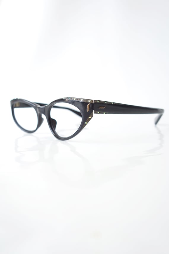 Jet Black Rhinestone Cat Eye Glasses – 1950s Catey