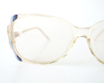 New Vintage Oversized 1980s Womens White and Blue Eyeglasses – Ladies Pastel and Navy Blue 80s Womens Oversize Deadstock Glasses