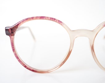 1960s Round Eyeglasses – Womens Marbled Pink Clear Glasses – Retro NOS Ladies Eyeglass Frames – Womens Fake Pink Eyeglasses