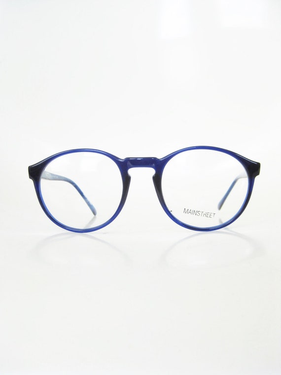 1980s Cobalt Blue Round Eyeglasses Vintage Dark Blue Etsy