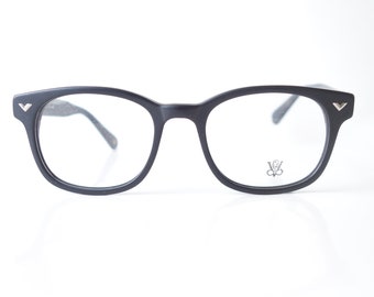 Victory Optical Matte Black 1950s Mens Horn Rim Glasses – 50s Mid Century Midnight Black Eyeglasses – Fifties Mens Deadstock Vintage Glasses