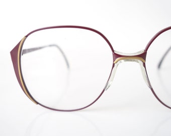 1980s Oversize Womens Glasses – 80s Retro Womens Oversize Eyeglasses – Wine Red and Gold Optical Frames – Retro Red Oversize Sunglasses