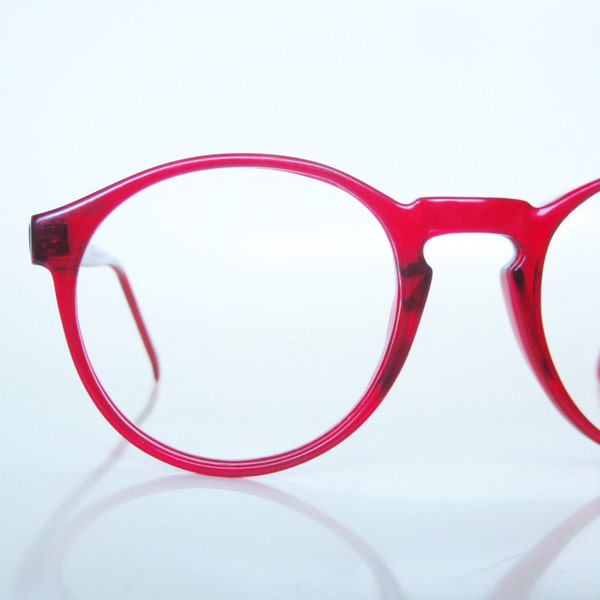 Vintage 1980s Cherry Red Round Sunglasses Eyeglasses Deadstock NOS New Old Stock Bright Red Crimson 80s Optical Frames Eyewear  Womens Mens