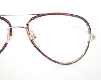 Vintage Fiorucci Italian Womens Aviator Glasses – Ladies Aviator Sunglass Frames – Italian NOS Retro Eyeglasses – Tortoiseshell Gold Aviator
