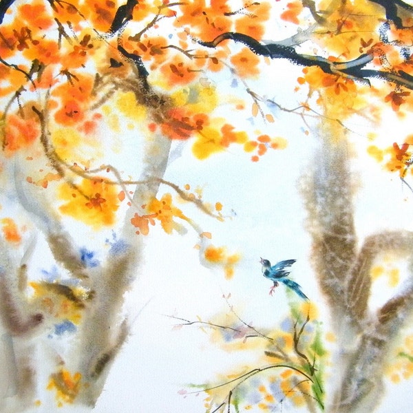 Free Shipping - A Date With Autumn (Original Watercolor Painting)