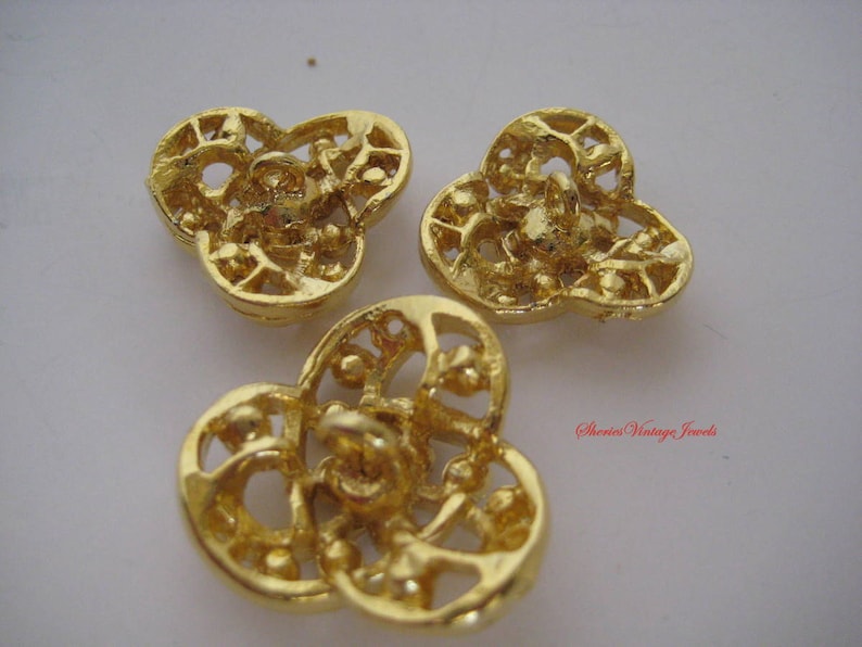 Vintage Love Knots Buttons Rhinestones Gold Tone Metal Three Designer Buttons