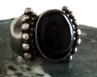 Sterling Silver Onyx Unisex Ring, Size 7