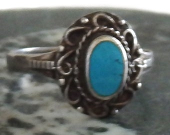Artisan Sterling Silver Turquoise Ring, Size 7-1/2
