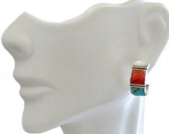 Sterling Silver Multi-Gemstone Post Hoop Earrings