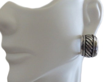 Chunky Sterling Silver Diagonal-Rib Hoop Post Earrings