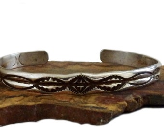 Vintage Native American Stamped Sterling Silver Cuff Bracelet, Signed