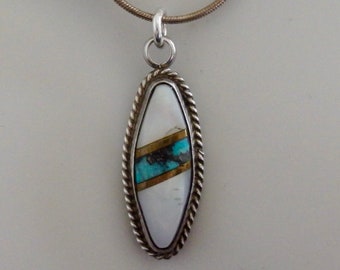 Hopi Sterling Silver Inlay Pendant, Signed