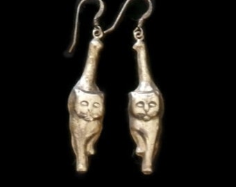 Sterling Silver Cat Dangle Earrings