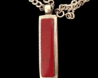 Sterling Silver Red Jasper Bar Pendant Necklace