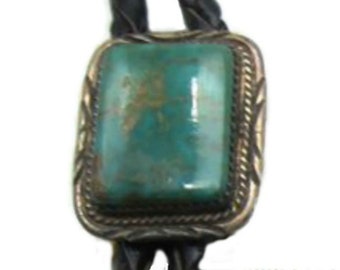Navajo Style Slide Vintage Native American Western Wear Royston Turquoise Bolo Tie Hand Crafted Sterling Silver Rope w Sun Rays Border