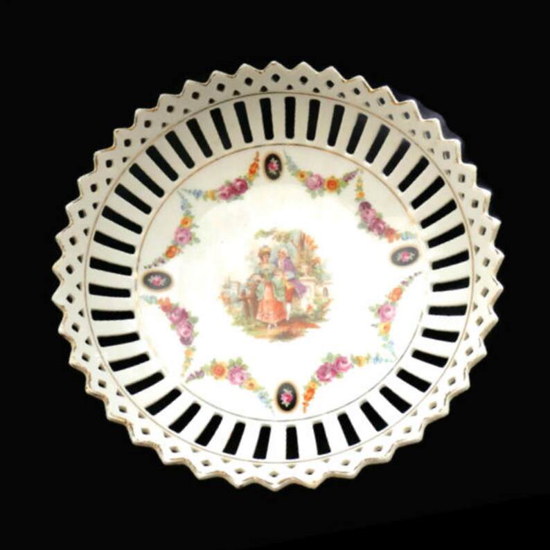 German Porcelain Lattice Dish 19c Reticulated Portrait Dish Possibly Meissen Dresden