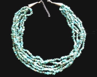 Native American 6-Strand Turquoise Nugget 22" Heishi Necklace with Sterling Silver Clasp