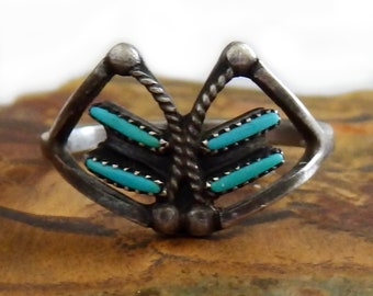 Fred Harvey Era Zuni Turquoise Petit Point Sterling Butterfly Ring