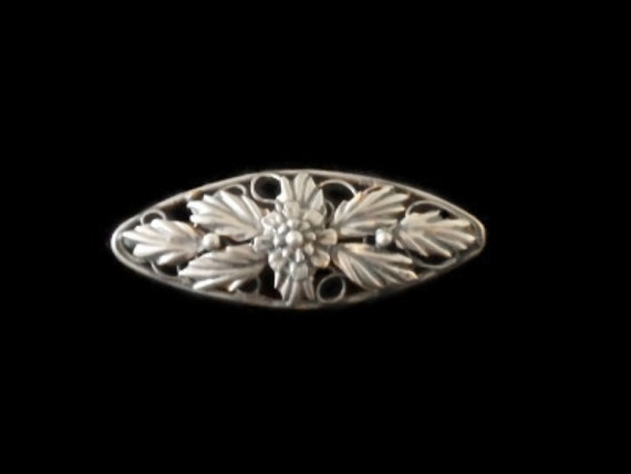 Art Nouveau-Style Sterling Silver Flower Brooch - image 1