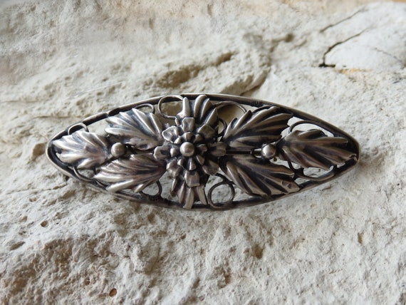 Art Nouveau-Style Sterling Silver Flower Brooch - image 2