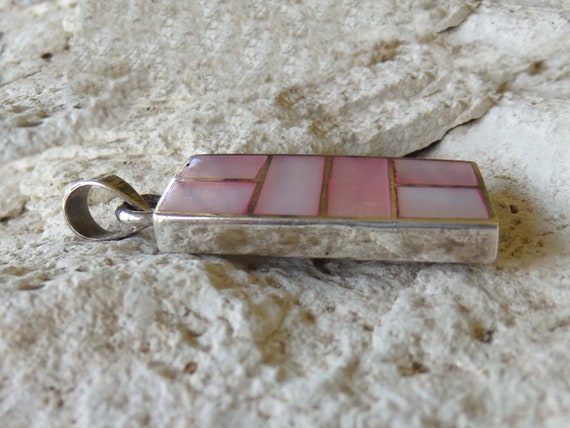 Pink Mother of Pearl Sterling Silver Geometric Re… - image 5