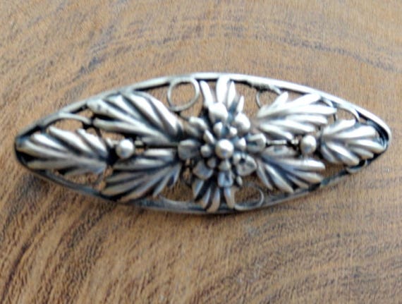 Art Nouveau-Style Sterling Silver Flower Brooch - image 3