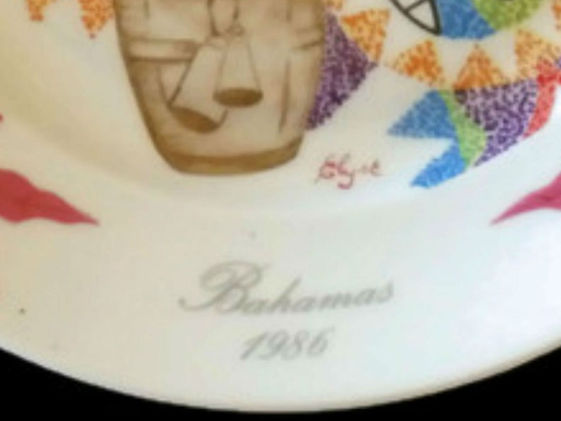 Signed Vintage Elyse Wasile Junkanoo and Poinsettias Bahamas Plate No Box Dated 1986