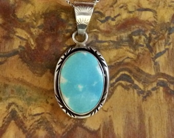 Calvin Peterson Navajo Sterling Silver Turquoise Pendant Necklace