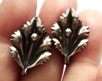 Sterling Silver Holly Leaf and Berry Screw Back Earrings, Coro-Style