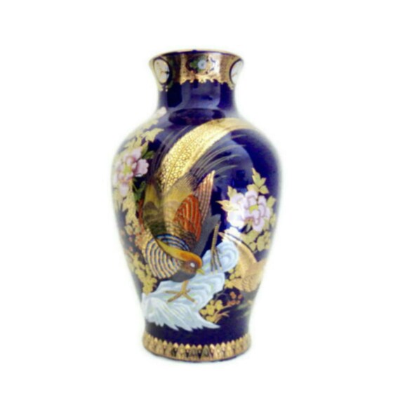 Japan Vasen 1960 S Vintage Cobalt Blue Japanese Satsuma Vase