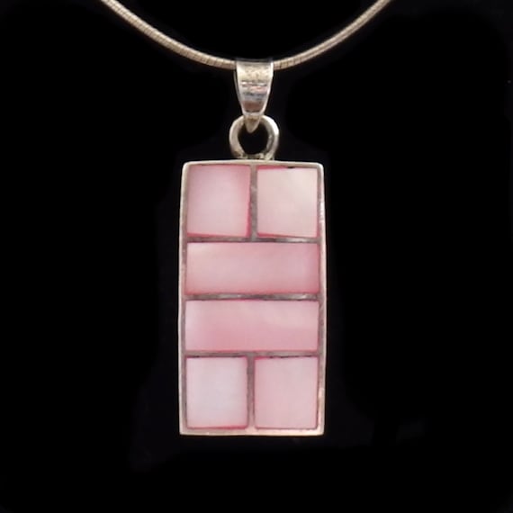 Pink Mother of Pearl Sterling Silver Geometric Re… - image 2