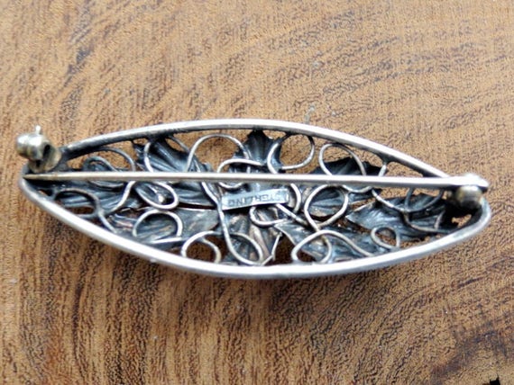 Art Nouveau-Style Sterling Silver Flower Brooch - image 4