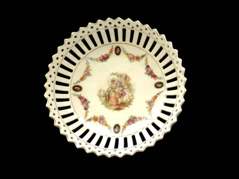 German Porcelain Lattice Dish 19c Reticulated Portrait Dish Possibly Meissen Dresden