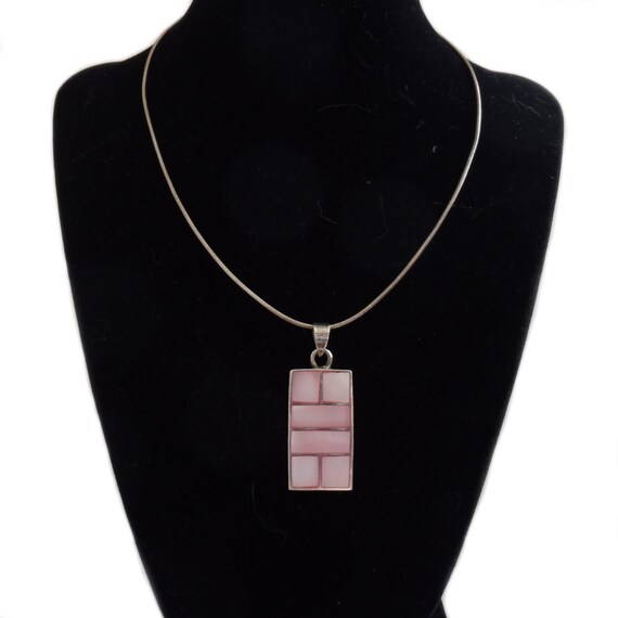 Pink Mother of Pearl Sterling Silver Geometric Re… - image 4