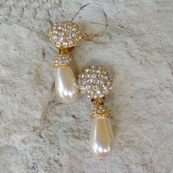 St John Pavé Rhinestone/Pearl Pendant Earrings, Vi
