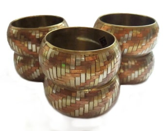 Aztec Woven Metal Napkin Rings Brass, Silver & Copper, Set of 6