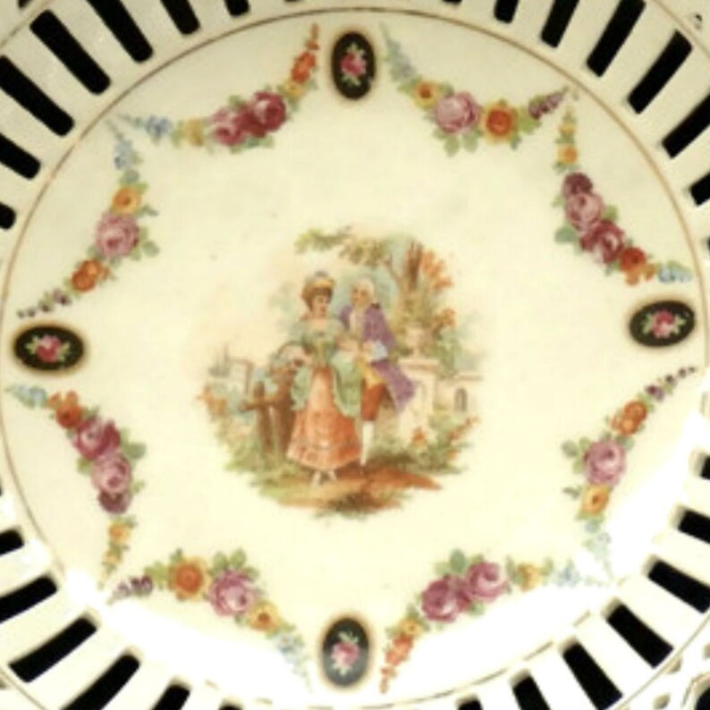 German Porcelain Lattice Dish 19c Reticulated Portrait Dish Possibly Meissen Dresden