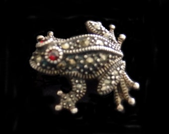 Small Sterling Silver and Marcasite Frog Pin/Pendant