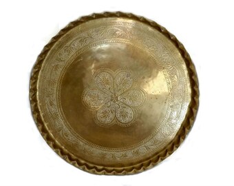 Large Moorish Middle Eastern Hanging Brass Tray Platter, 22" Round