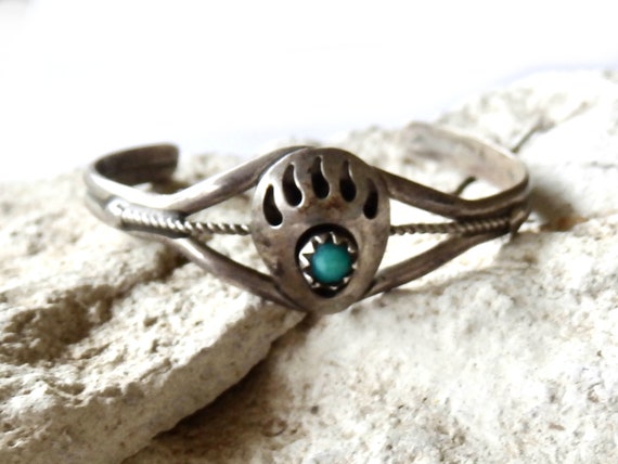 Vintage Navajo Sterling Silver Turquoise Baby Chi… - image 3