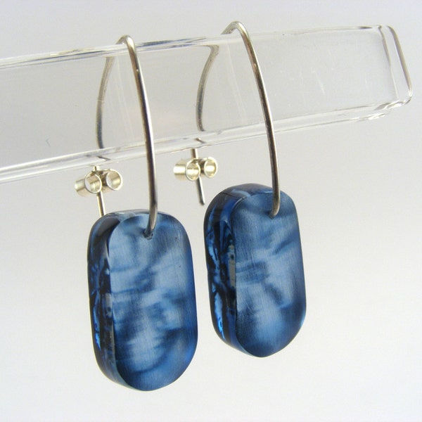 Blue Drop Earrings - Blue Small Earrings - Perspex Earrings - Floral Pattern Drops - Handmade Dangle Earings - Everyday Earrings