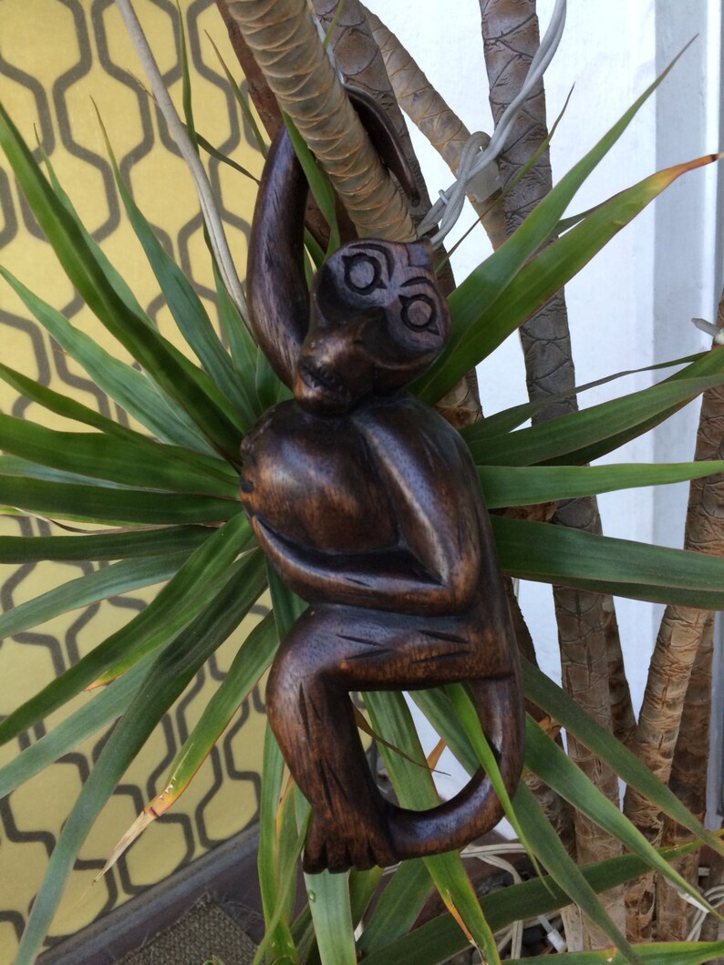 Wooden Hanging Monkey Figure Carved Wood Ornament for Home Etsy