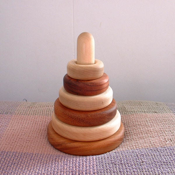 First Birthday Gift - Sturdy Wooden Stacking Rings - Maple, Bubinga and Jatoba Wood Stacking Toy