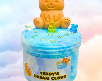 Teddys drömmoln DIY lerkit slime, doftande slime, hemgjort slime, neutrala presenter för barn, stresslindrande presenter för vuxna