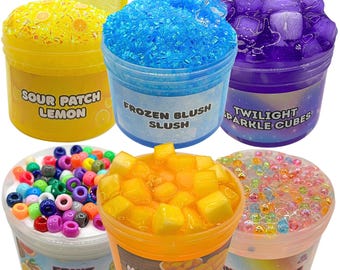Lot de 6 slimes ASMR | Contenu : gelée gelée cube, gelée de perles, gelée Bingsu | Anti-stress | Cadeau parfait pour les enfants et les adultes