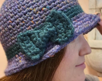 Cloche Hat Crocheted in a Dark Periwinkle Variegated Yarn