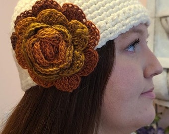 Cream Crochet Hat with Removable Flower Pin