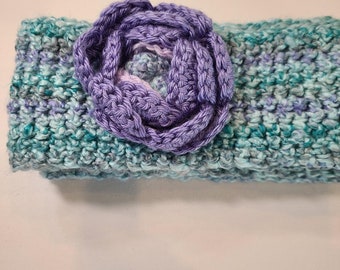 Verigated Scarf Extra Long For Looping With Coordinating Flower Pin