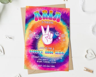 Two Groovy Birthday Invitation Hippie Party Invite 70s Retro Birthday Editable Party Invite Tie Dye Disco Party Rainbow Invitation Boho Card